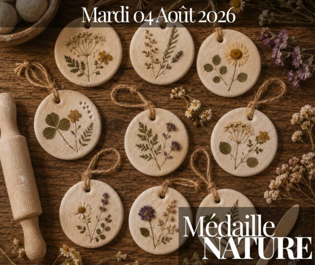 ATELIER DECOUVERTE - MEDAILLE NATURE - 04/08/2026

🌼✨ CAPTUREZ UN PETIT MORCEAU DE NATURE… ✨🌼

Les fleurs fanent, les feuilles tombent… mais certains souvenirs peuvent durer longtemps.

Le 4 août, les enfants sont invités à créer leur propre Médaille Nature. Après avoir façonné une médaille en pâte à modeler, ils y imprimeront les délicates empreintes de fleurs, de feuilles et de petits trésors végétaux pour en faire une création unique.

Chaque médaille racontera une rencontre avec la nature, un instant de créativité et une belle journée passée au Parc de Courzieu.

🍃 Une feuille devenue œuvre d'art.
🌸 Une fleur transformée en souvenir.
💚 Une création à conserver ou à offrir.

Parce que les plus beaux souvenirs sont souvent ceux que l'on fabrique soi-même…

📅 4 août
💰 2 € par médaille
🎟 Réservation sur place
👧 À partir de 3 ans
📍 Parc de Courzieu

Animation réservée aux visiteurs du parc (hors groupes).

#ParcDeCourzieu #AtelierDécouverte #MédaillesNature #Nature #Créativité #ActivitéEnfant #SortieFamille #MontsDuLyonnais