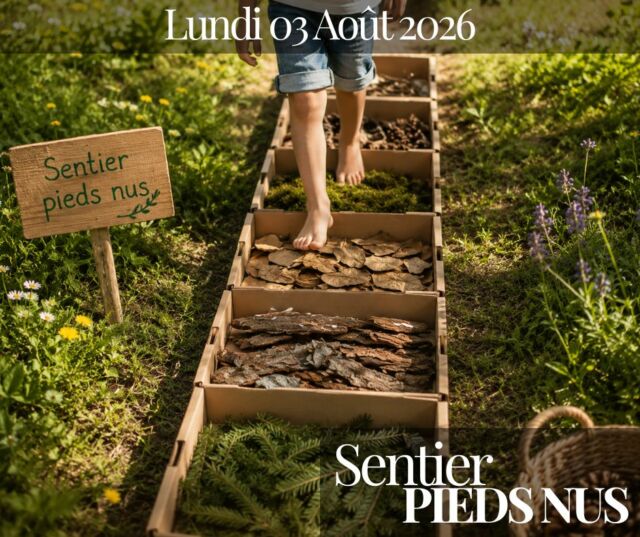ATELIER DÉCOUVERTE - 03/08/2026 -  SENTIER PIEDS NUS

👣🌿 ET SI LA NATURE SE DÉCOUVRAIT... DU BOUT DES PIEDS ? 🌿👣

Le 3 août, les enfants sont invités à vivre une expérience sensorielle originale avec notre Sentier Pieds Nus !

Retirer ses chaussures, sentir l'écorce, les galets, le sable, les copeaux de bois ou encore la mousse… Chaque pas devient une nouvelle découverte et une nouvelle sensation.

Un atelier qui invite à ralentir, à ressentir et à porter un regard différent sur les trésors que la nature nous offre. Parce que découvrir la nature, c'est aussi l'écouter… et la ressentir.

🍃 Toucher
👣 Ressentir
🌱 S'émerveiller

Une belle aventure sensorielle pour éveiller les sens et repartir avec de nouvelles sensations plein les pieds… et plein la tête !

📅 3 août
💰 Gratuit pour les visiteurs du parc (hors groupes)
👧 De 3 à 12 ans
📍 Parc de Courzieu

#ParcDeCourzieu #AtelierDécouverte #SentierPiedsNus #Nature #ÉveilDesSens #SortieFamille #ActivitéEnfant #MontsDuLyonnais