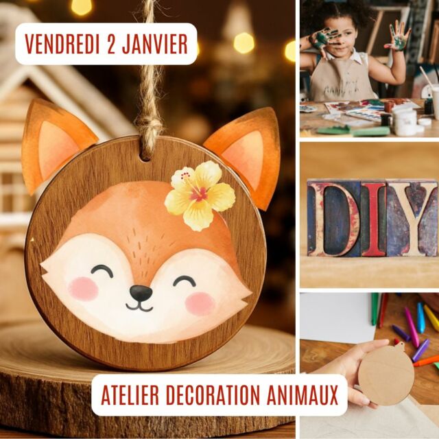 🪵🎨 Atelier décoration animaux
Le 2 janvier, on commence l'année par de la créativité et des beaux animaux à suspendre. 
Les enfants sont invités à créer de jolis animaux à suspendre à partir de rondelles de bois.
Découpage d’oreilles en feutrine, collage, peinture et yeux à coller : chacun repart avec sa création.
Un atelier créatif encadré, réservé aux visiteurs du parc.
Les fonds récoltés seront reversés à L’Hirondelle, centre de soins pour oiseaux sauvages 💚🕊️
2.50€ la création. 
2/01/2025 de 13h à 16h.
Inscription sur place.