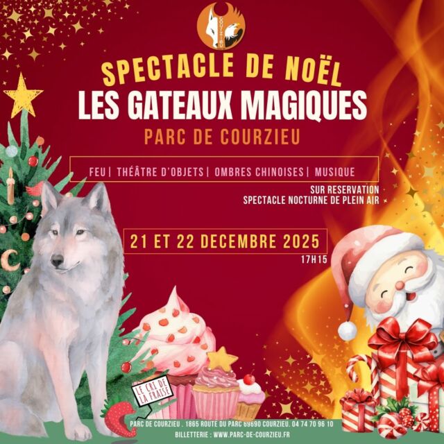 Vacances de Noël : 

Réservez votre spectacle de Noël au coeur du parc à deux pas des loups...

https://www.parc-de-courzieu.fr/les-gateaux-magiques-spectacle-de-noel-2025/