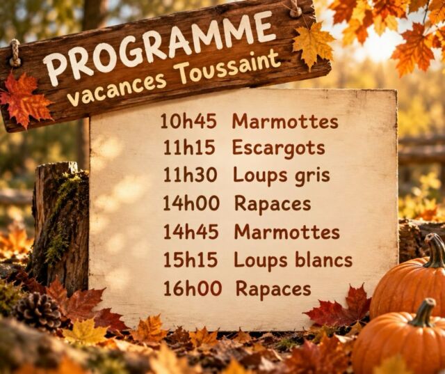 🍂🎃 Les vacances de la Toussaint continuent au Parc de Courzieu !

Encore de belles découvertes et de bons moments à partager en famille !

En plus du programme des présentations animalières : 

🦉 Mardi 27 octobre : atelier  C’est chouette !
Pour découvrir les secrets de ces fascinants rapaces nocturnes. Atelier GRATUIT pour les visiteurs du parc. 

🎃 Samedi 31 octobre : entrée GRATUITE pour les enfants déguisés de la tête aux pieds !

🐺🦅 Et tous les jours, profitez de nos présentations animalières, des grands vols de rapaces et de notre magnifique forêt aux couleurs d’automne.

👻 À Courzieu, Halloween se fête en douceur, avec de gentils fantômes, de jolies citrouilles et surtout beaucoup de nature !

❤️ Profitez des vacances pour venir nous rendre visite !

📍 Parc de Courzieu – à deux pas de Lyon

#ParcDeCourzieu #VacancesToussaint #HalloweenEnFamille #SortieFamille #MontsDuLyonnais